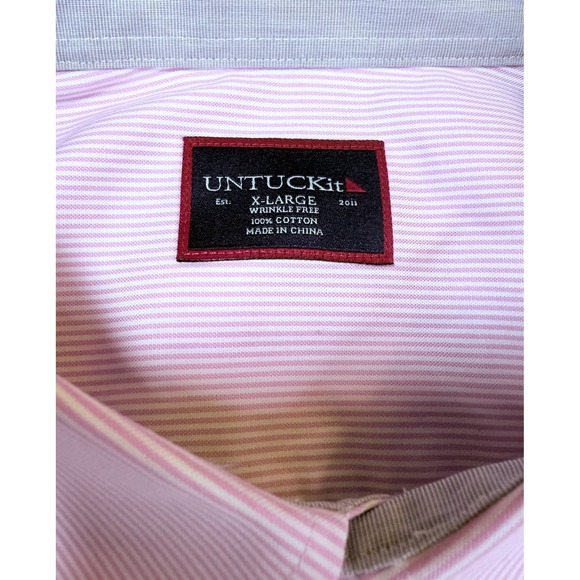 UNTUCKit Douro Shirt Mens XL Pink Stripe Wrinkle Free Button Down Long Sleeve - Picture 4 of 9